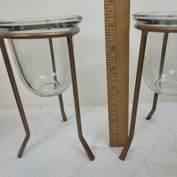 Set Of Two Removeable Glass Votive Gold Metal Stands Home Decor Serving Pieces - Picture 2 of 7